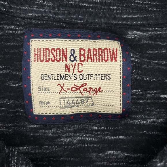 Hudson & Barrow NYC Henley Shirt Mens XL Black Heathered Short Sleeve - Picture 3 of 7
